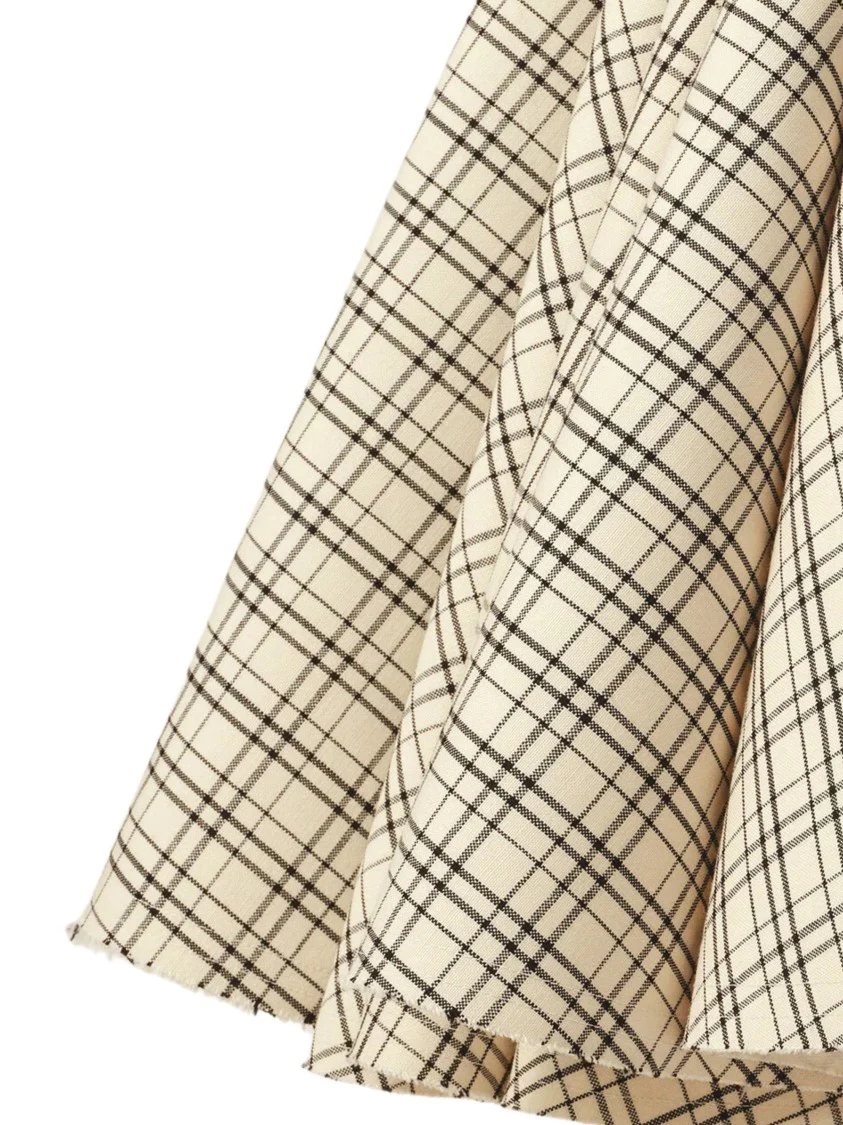 Cream/Black Wool Canvas Midi Skirt