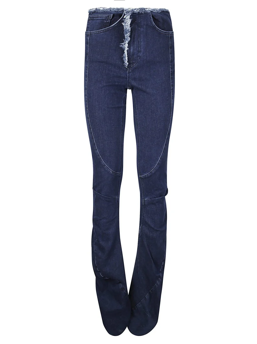 Denim Trousers With Fringed Profile