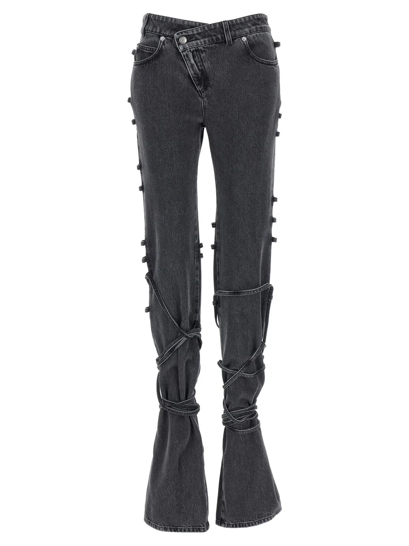 Asymmetric Closure Black Denim Jeans