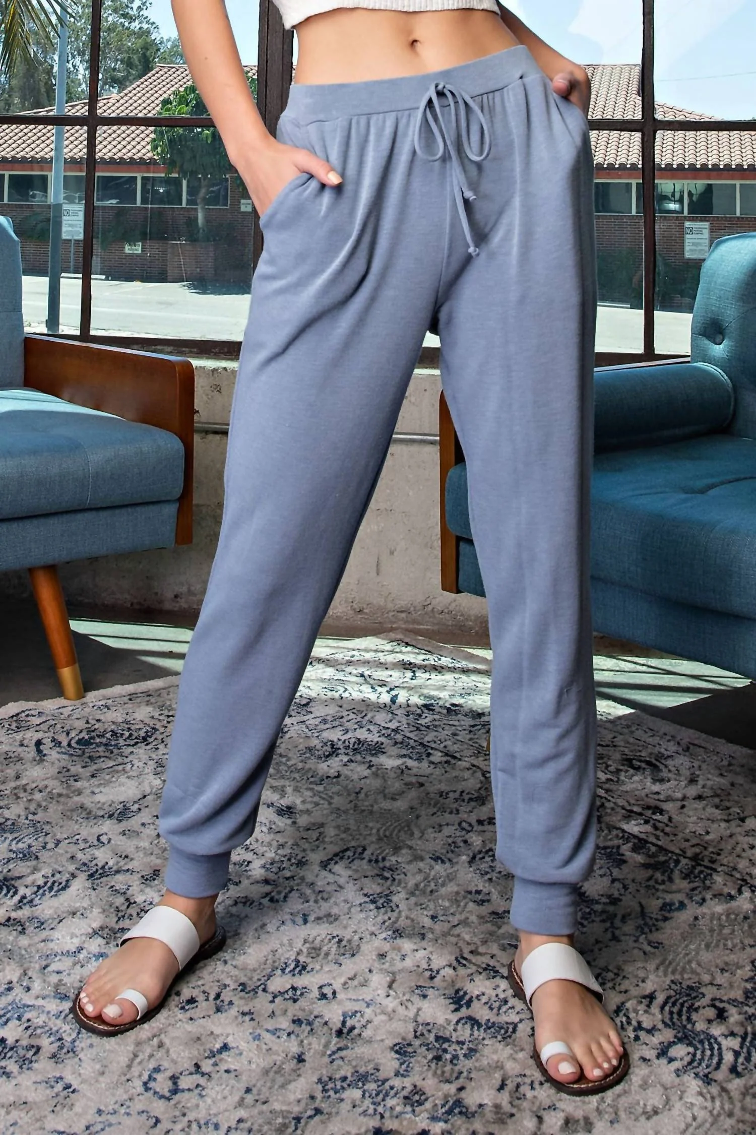 Denim Drawstring Joggers In Blue