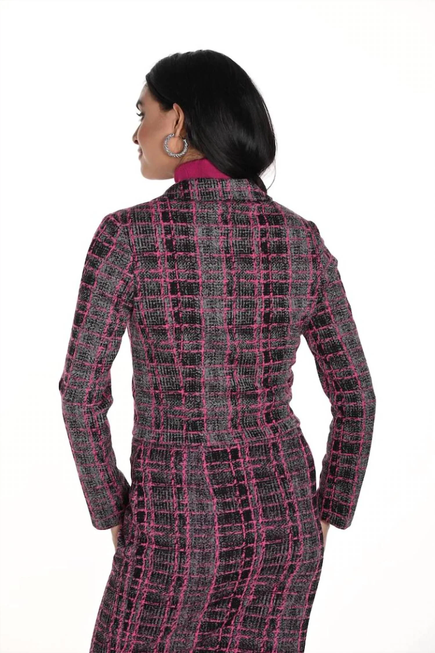 Plaid Knit Blazer In Pink/black