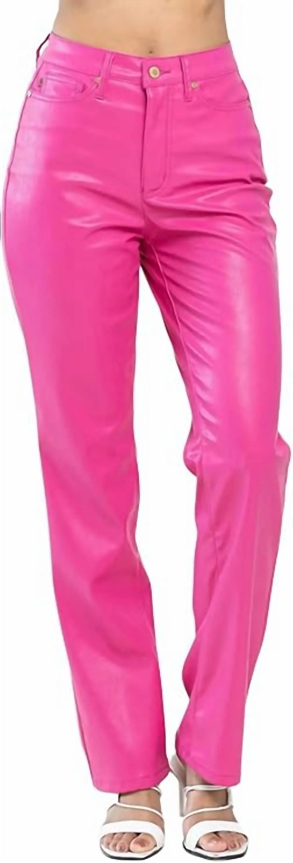 Control Top Faux Leather Pants In Hot Pink