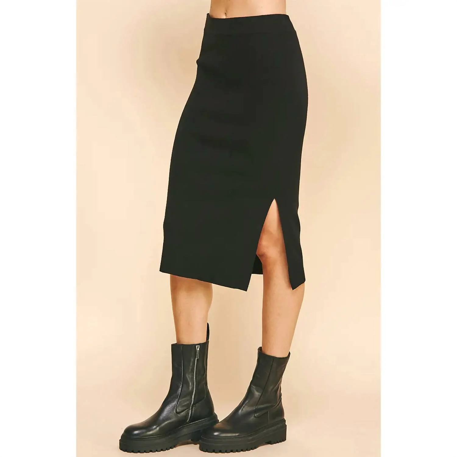 Women's Where You Are Side Slit Sweater Midi Skirt In Black