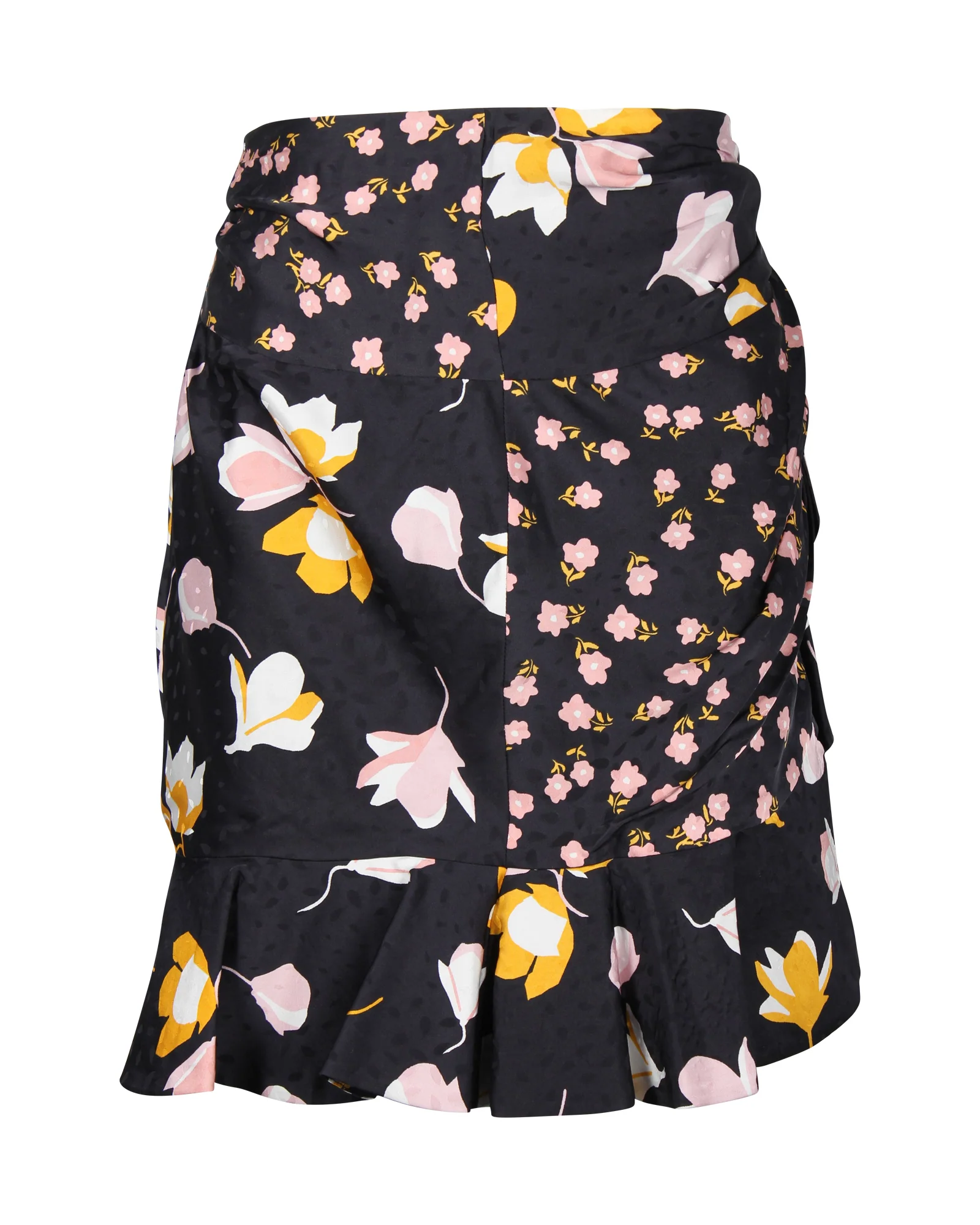 Self-Portrait Floral Mini Skirt in Black Silk