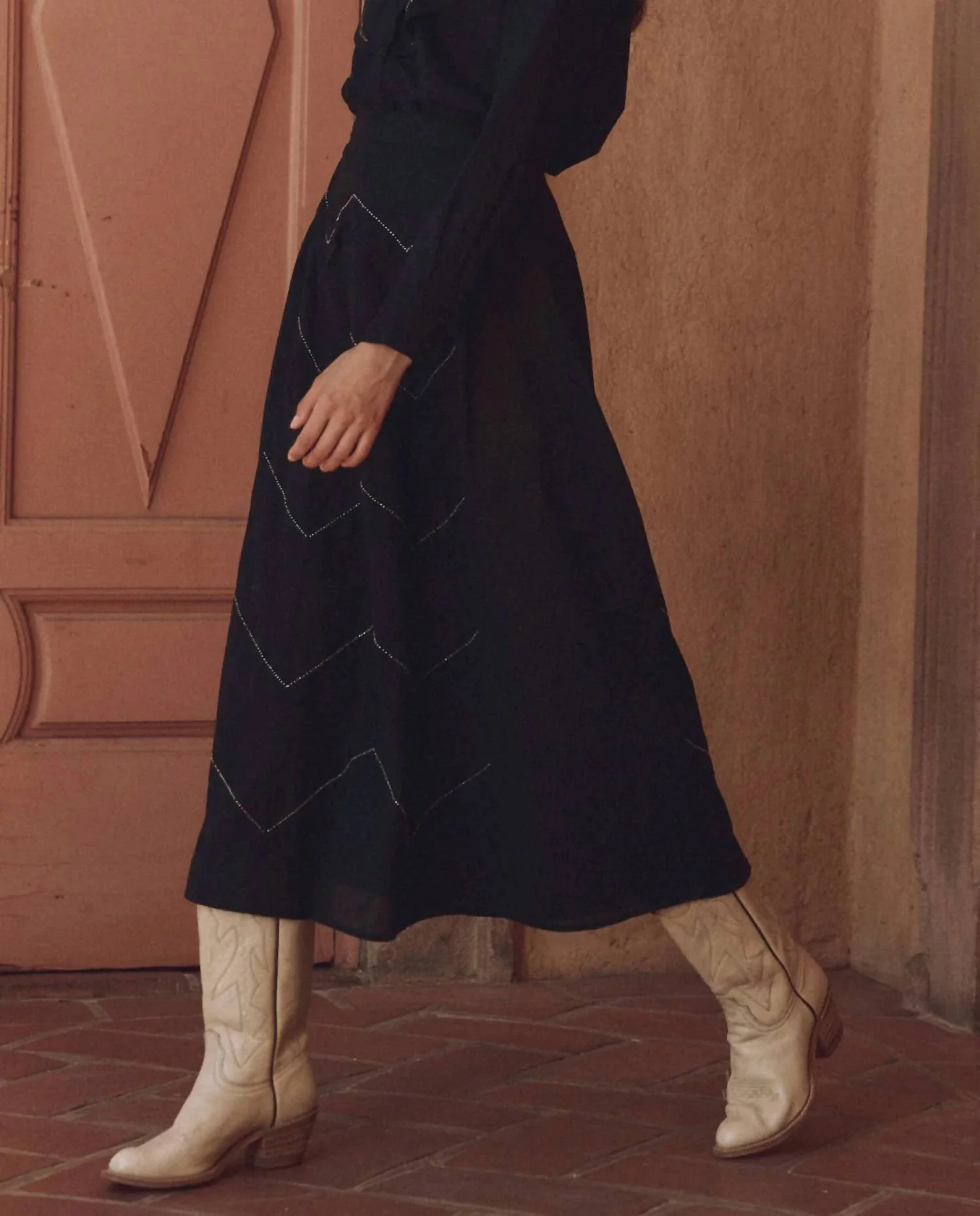 Beaded Chevron Skirt In Black