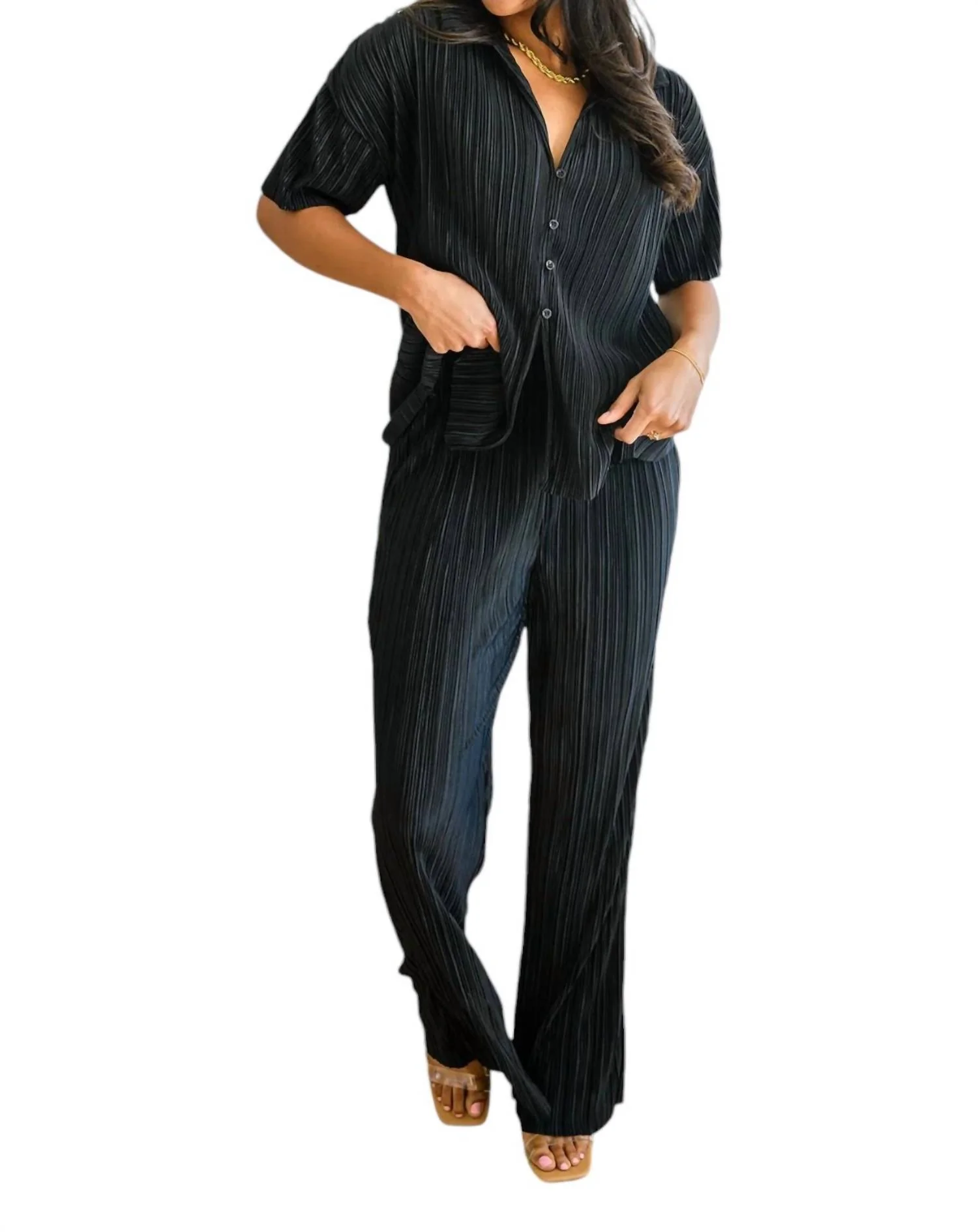 Low Key Perfect Plisse Set In Black