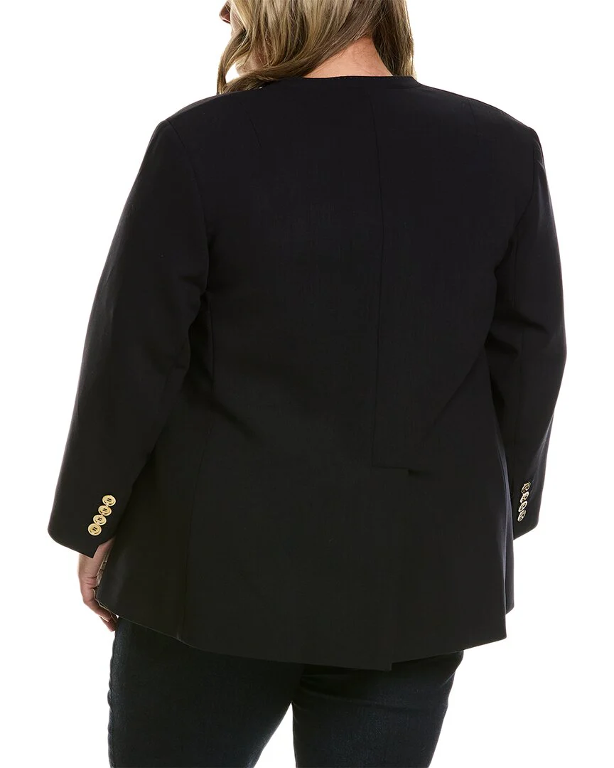 Lafayette 148 New York Plus Collarless Double-Breasted Wool-Blend Blazer