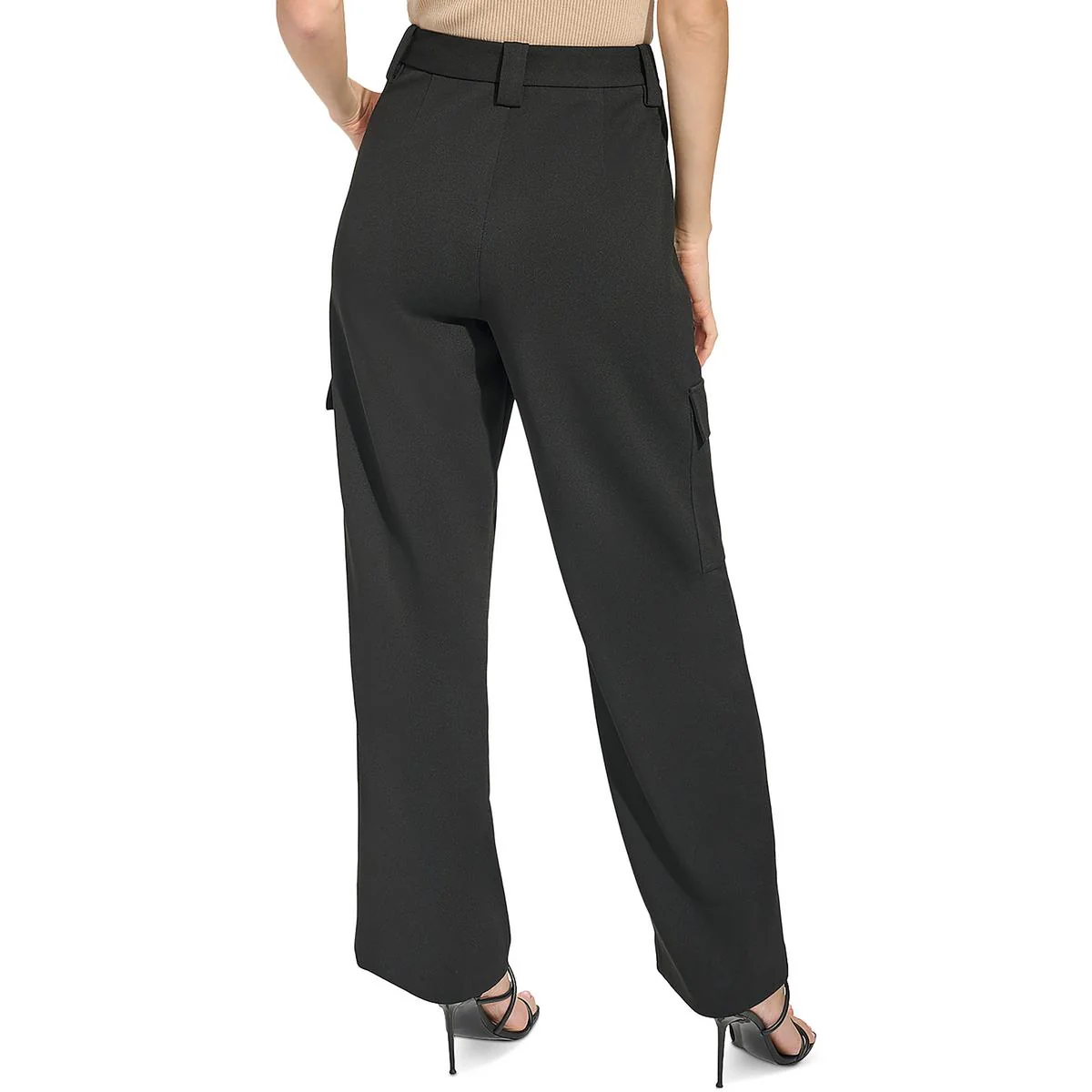 Womens Crepe Mid-Rise Wide Leg Pants