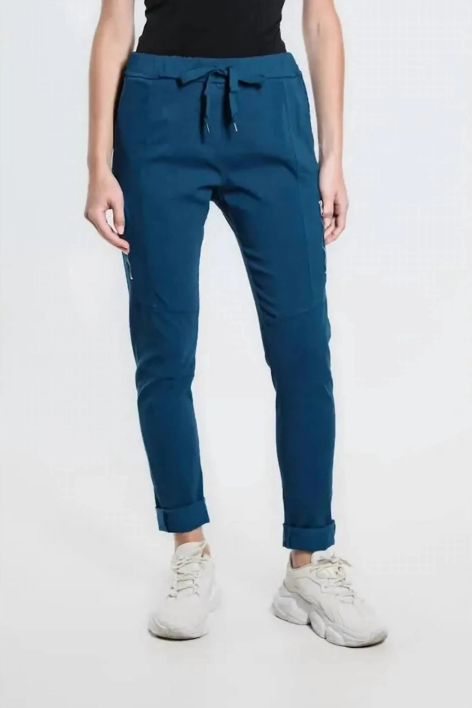 Danica Tie Waist Cuff Hem Pants In Teal