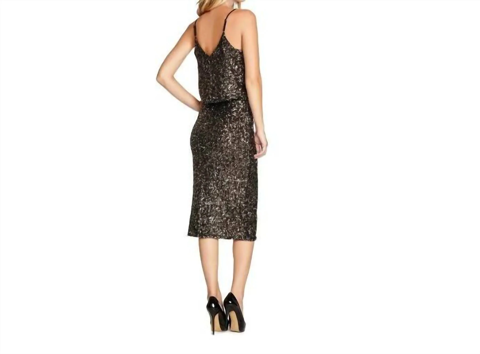 Alessandra Sequin Midi Pencil Skirt In Gold, Black