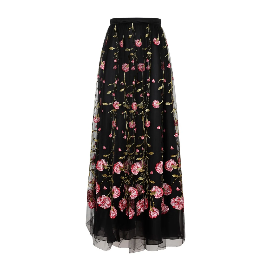 Black Rose Polyester Midi Skirt
