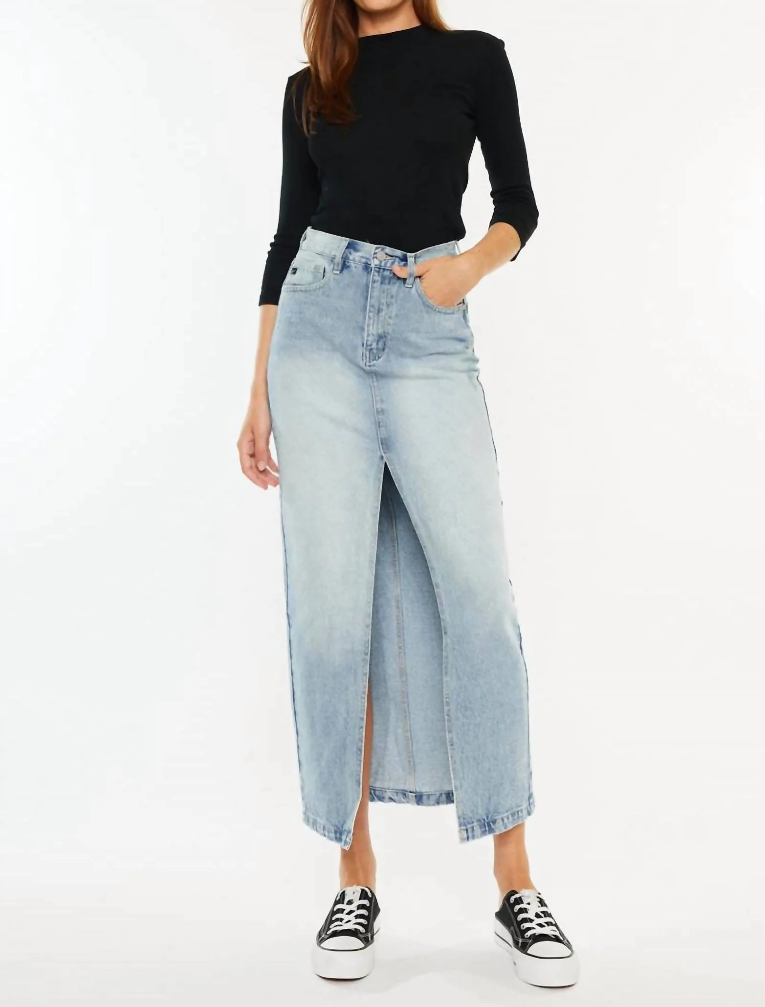 Pixie 90's Maxi Skirt In Light Wash