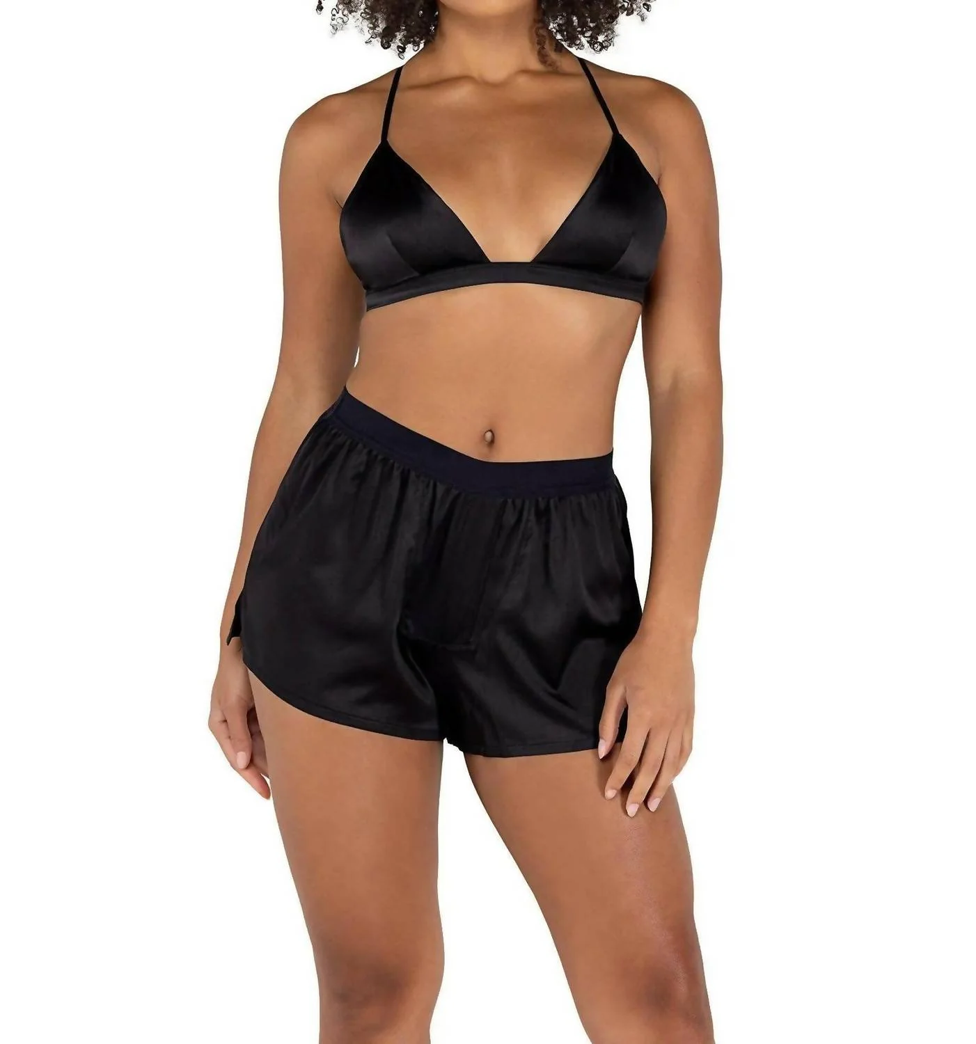 Satin Lounge Set In Black