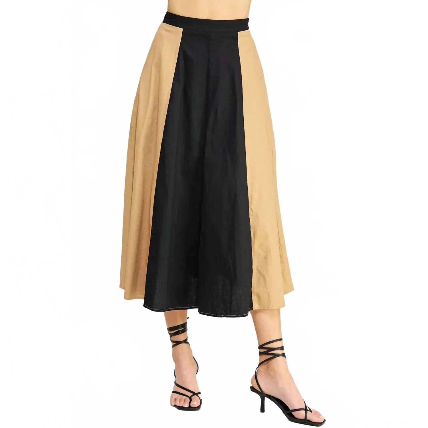Colorblock Linen Skirt In Natural
