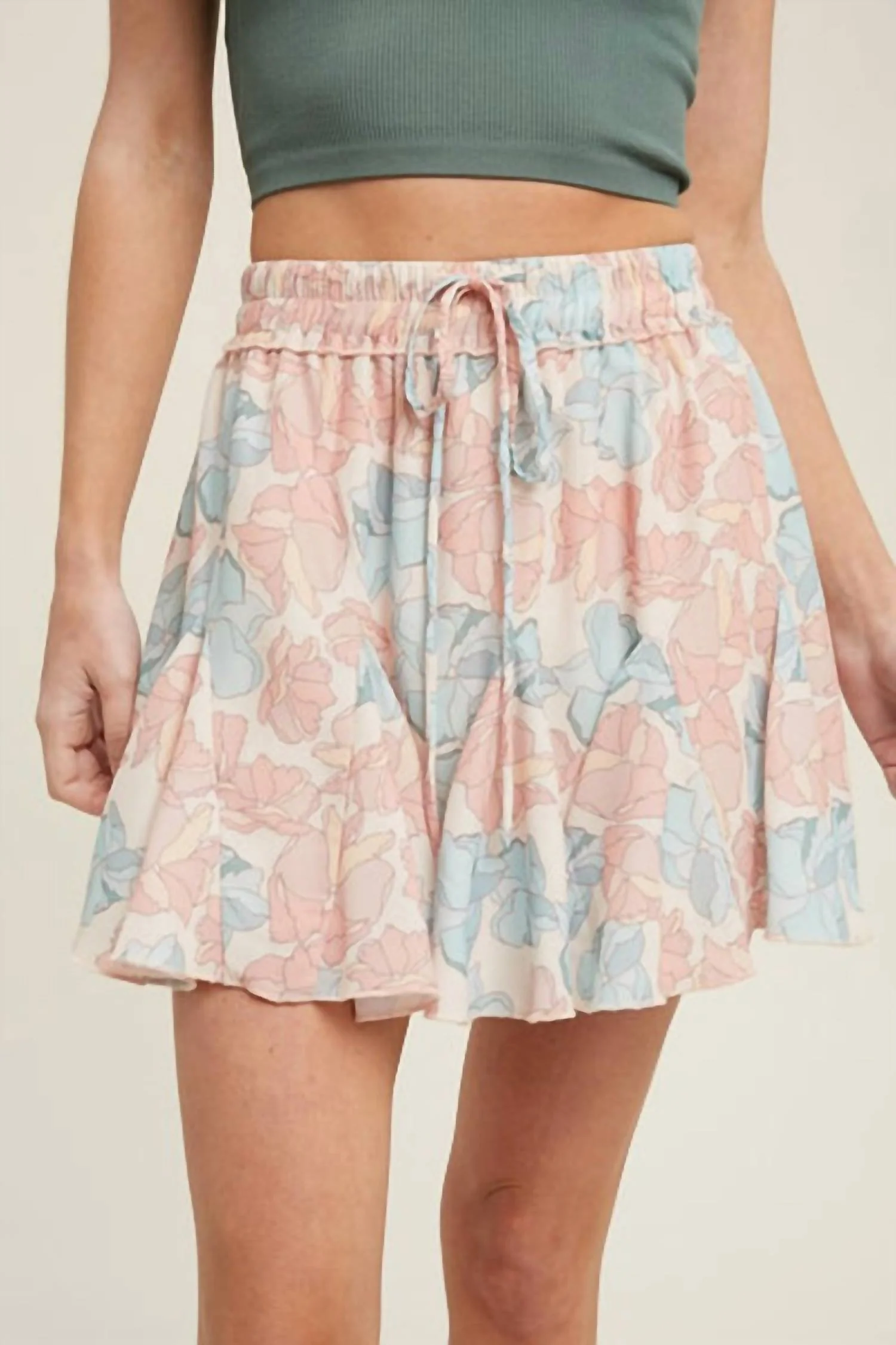 Floral Print Ruffle Mini Skirt In Blush