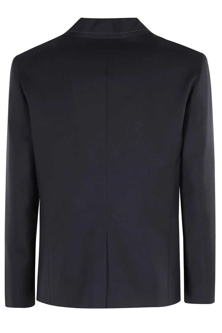 Classic Blue Wool Jacket With Signature Stitching