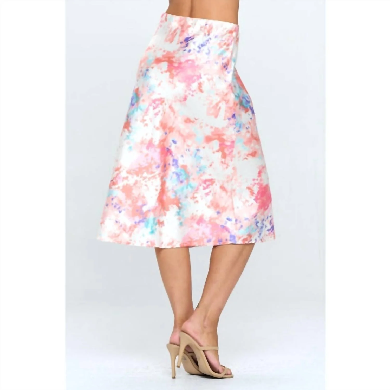 Spring Satin Midi Skirt In Pink Tie Dye