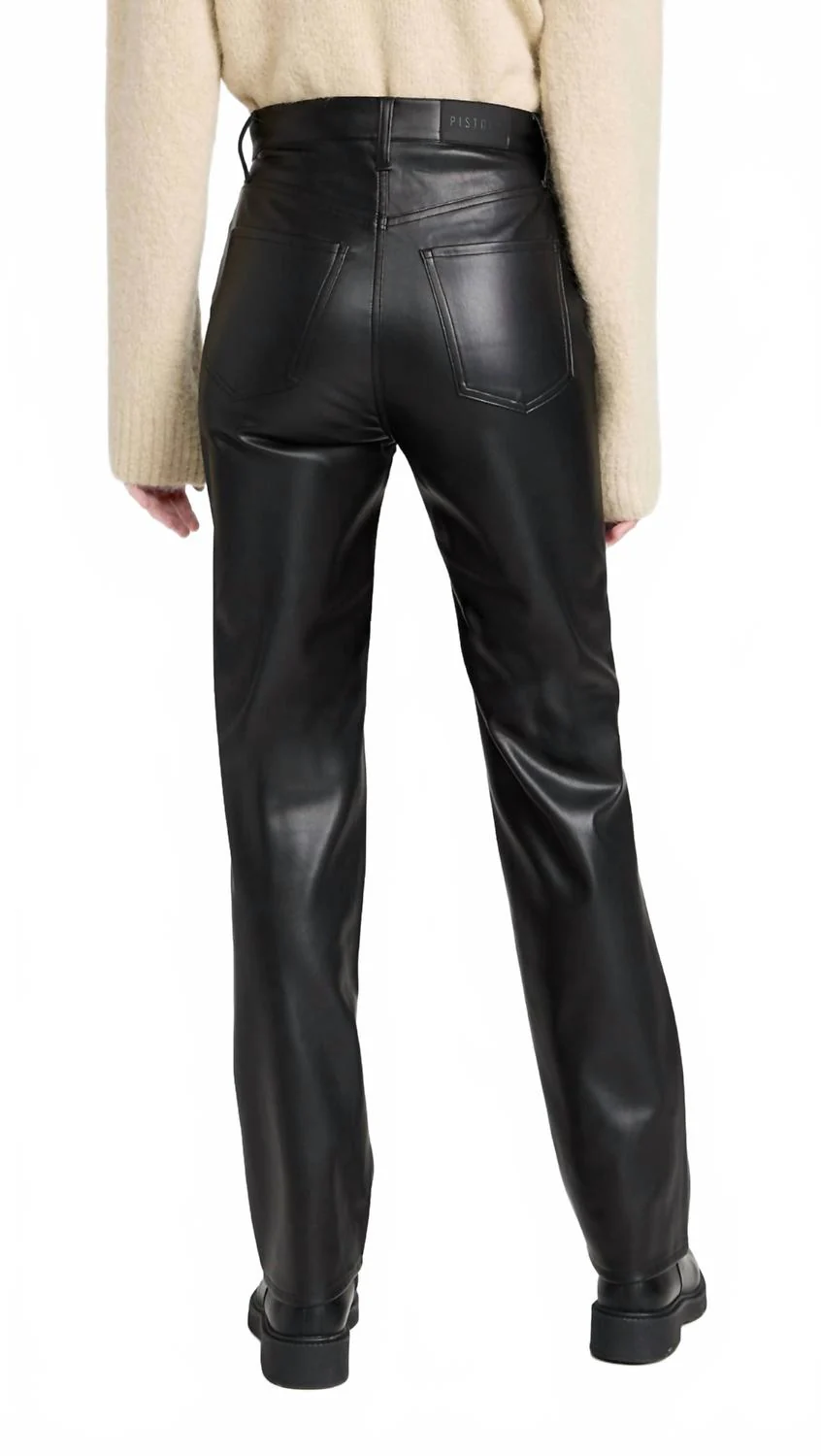 Cassie Straight Leg Vegan Leather Pants In Slate Black