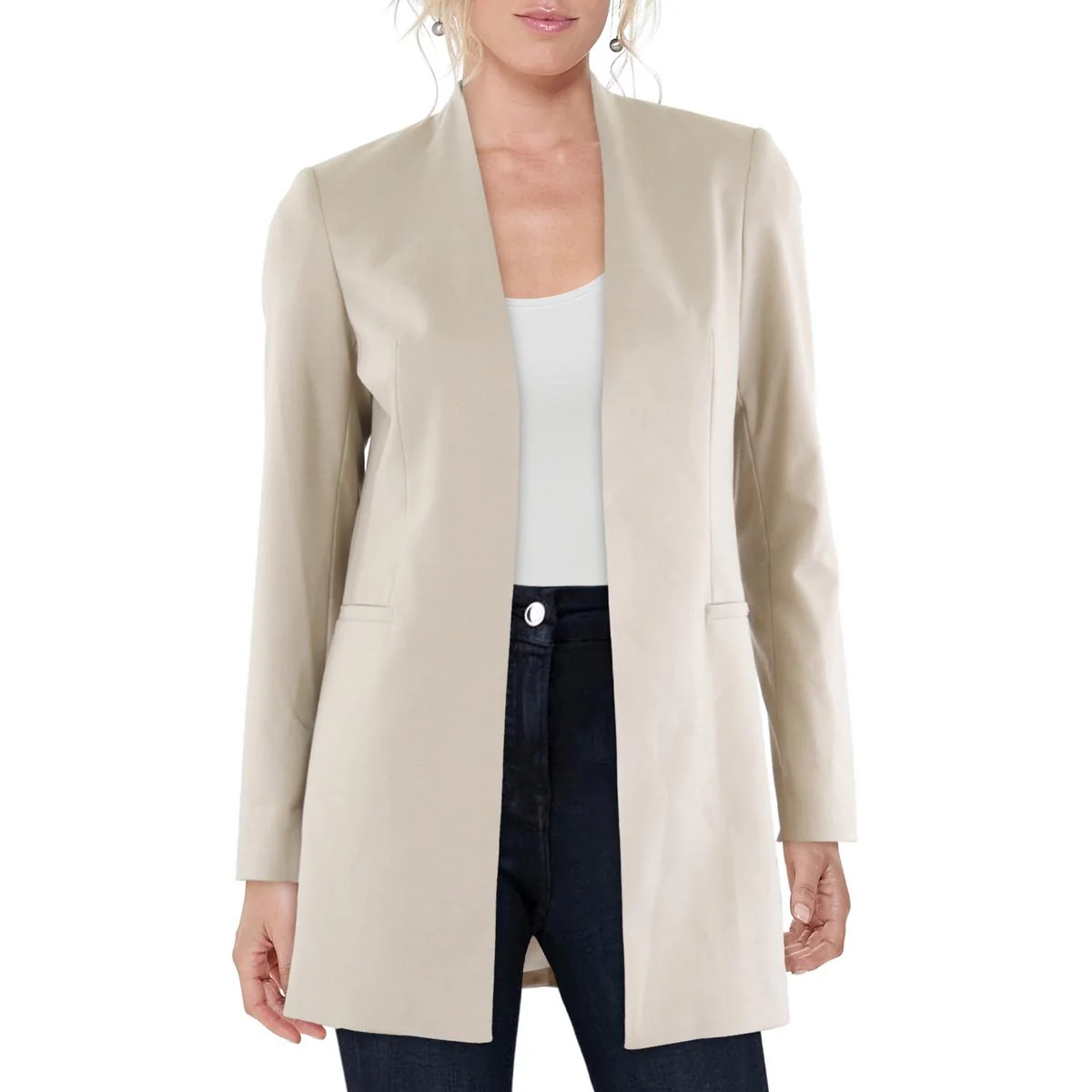 Petites Womens Embellished Manmade Open-Front Blazer
