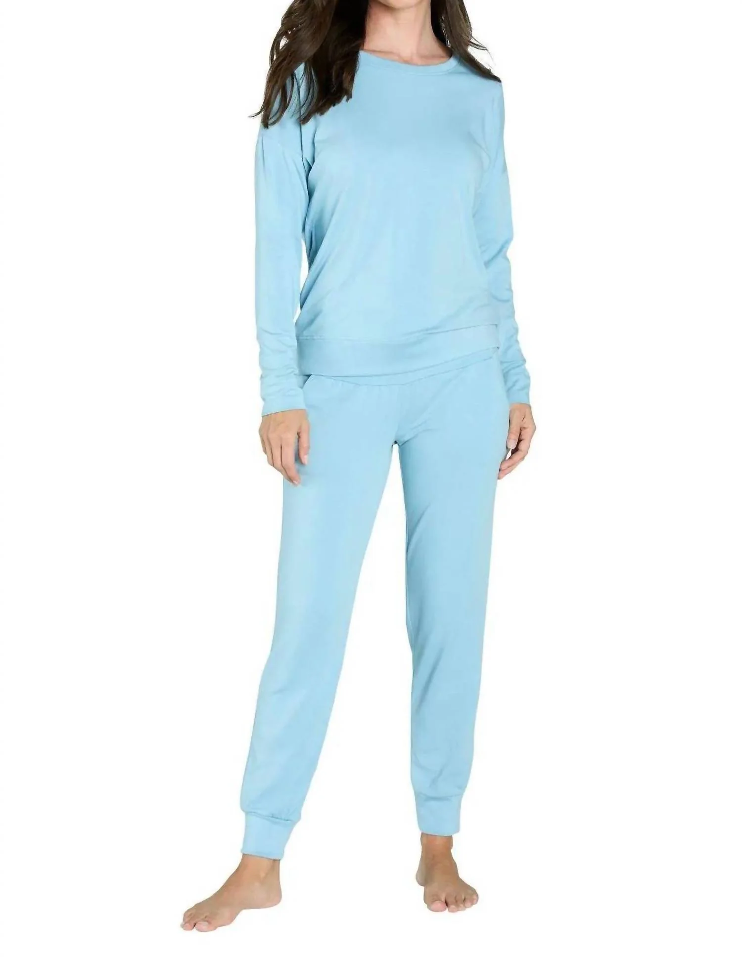 Laguna Relaxed Long Sleeve Loungewear Set In Sky Blue