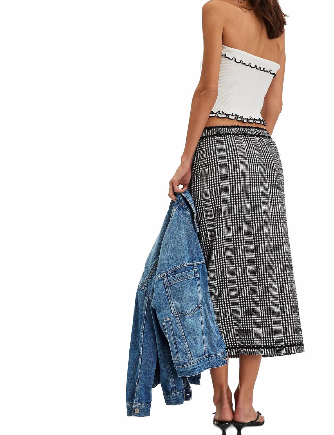 Free People Penelope Gingham Midi Skirt In Black Combo