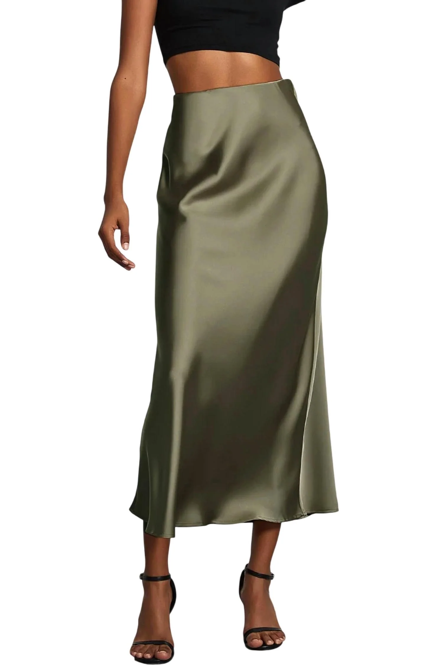 Lizzie Glossy Skirt In Olive