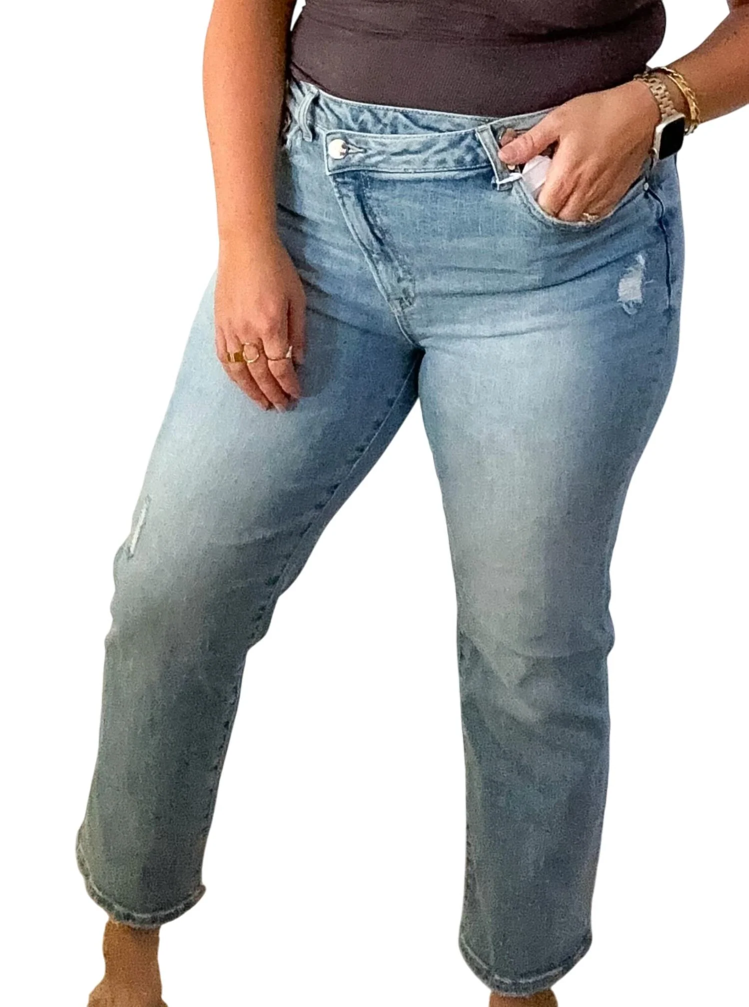 High Rise Crossover Jeans In Light Wash
