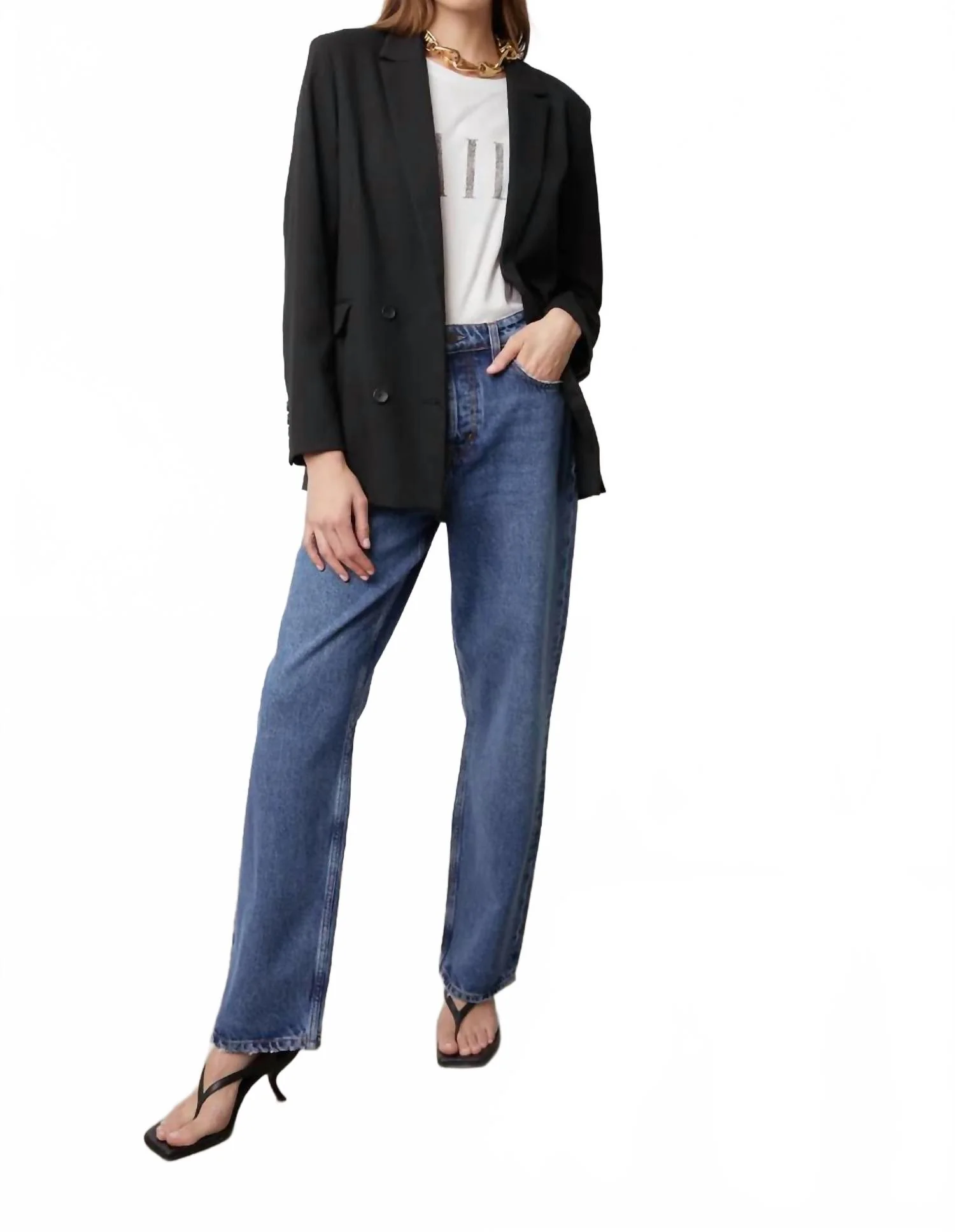 Twill Double-Breasted Jacket Blazer In Black