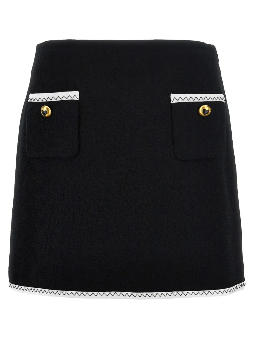 Heart-Button Crepe Skirt With Grosgrain Detail