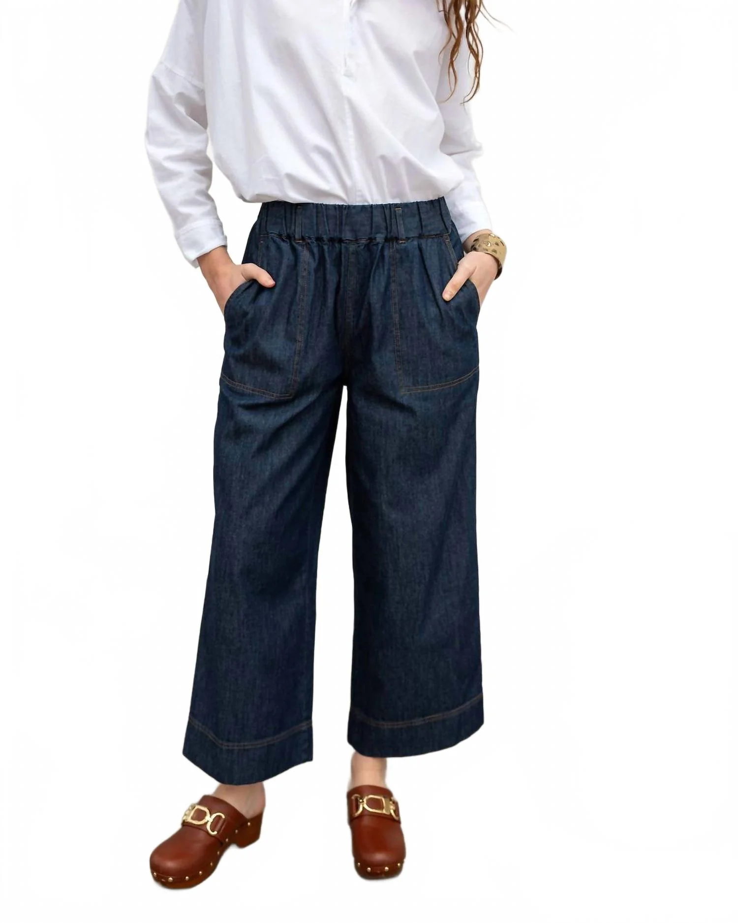 Sammie Wide Leg Pant In Rinse Chambray