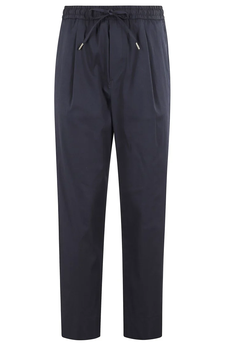 Cropped Blue Popeline Pants With Elasticized Waistband