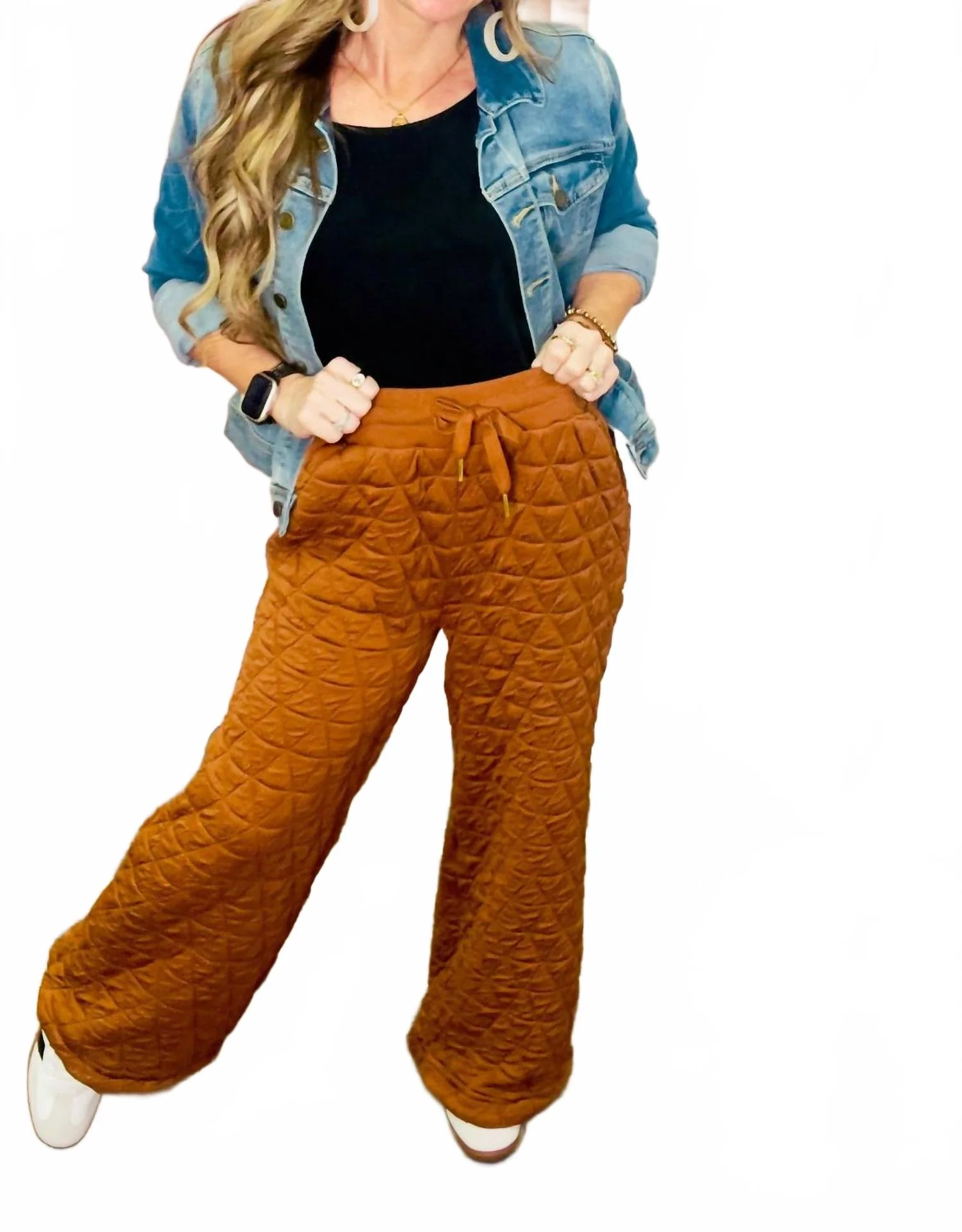 Quilted Bottom Pants In Brown