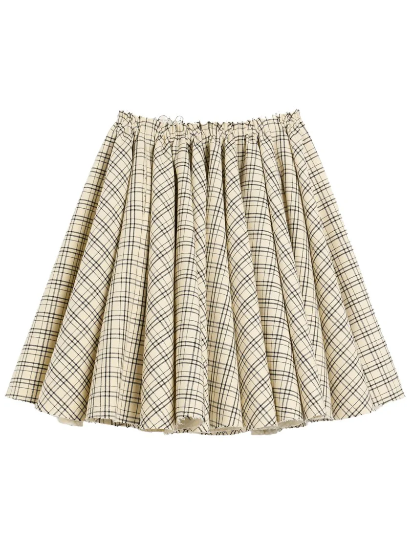 Cream/Black Wool Canvas Midi Skirt