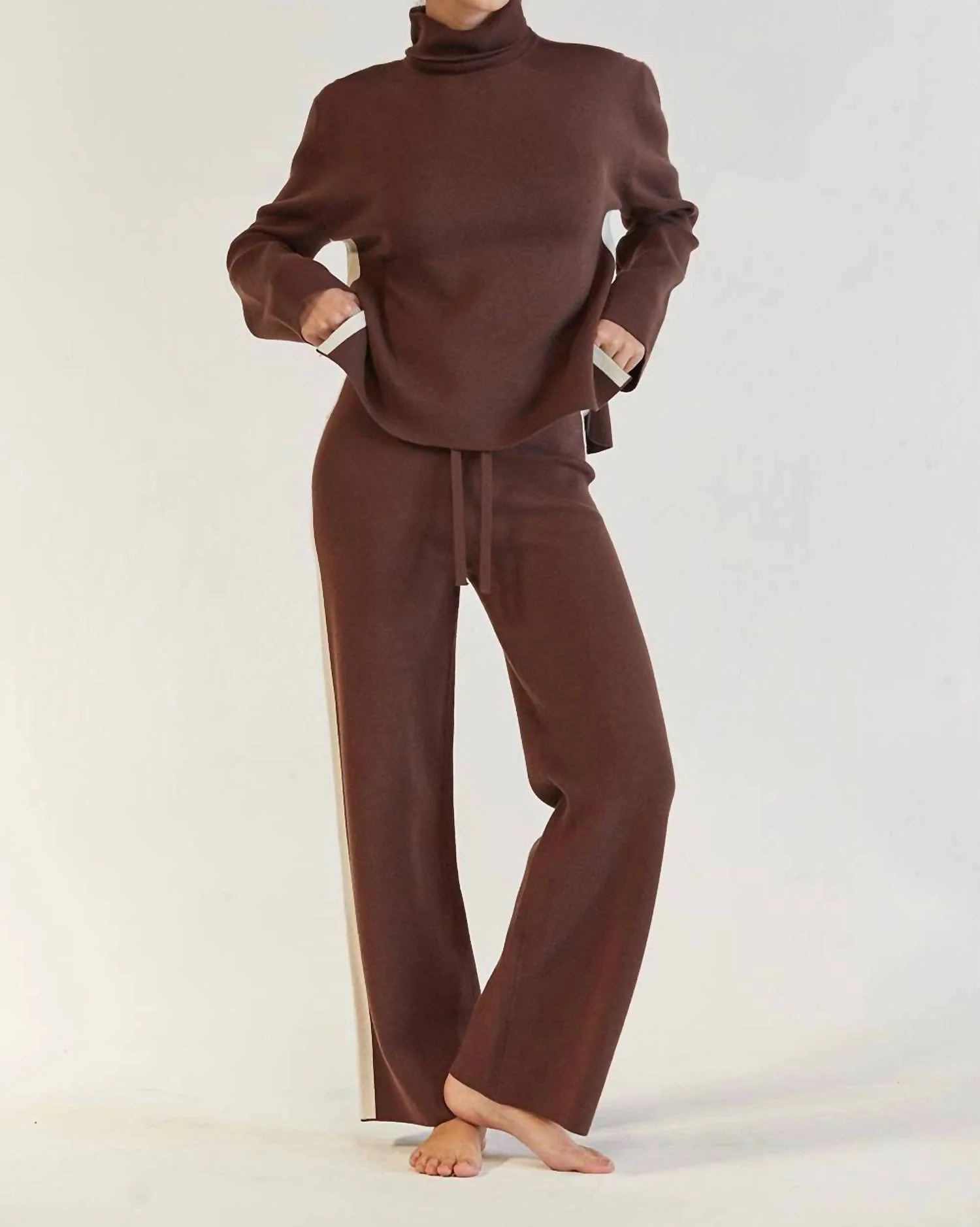 Noa Turtleneck Sweater Two Piece Set In Espresso
