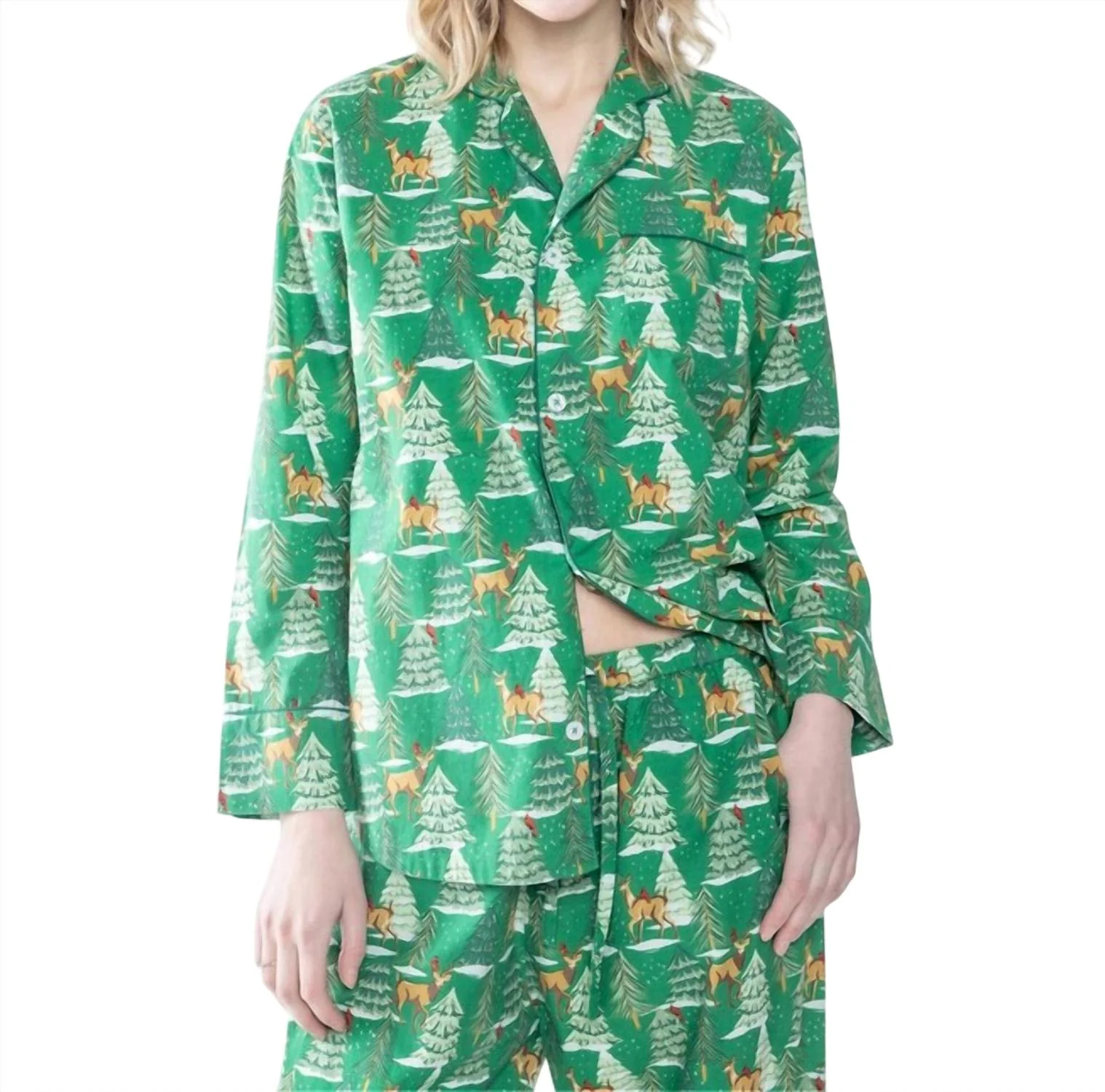 Deer Jamas Long Sleeve Set Pajama In Green