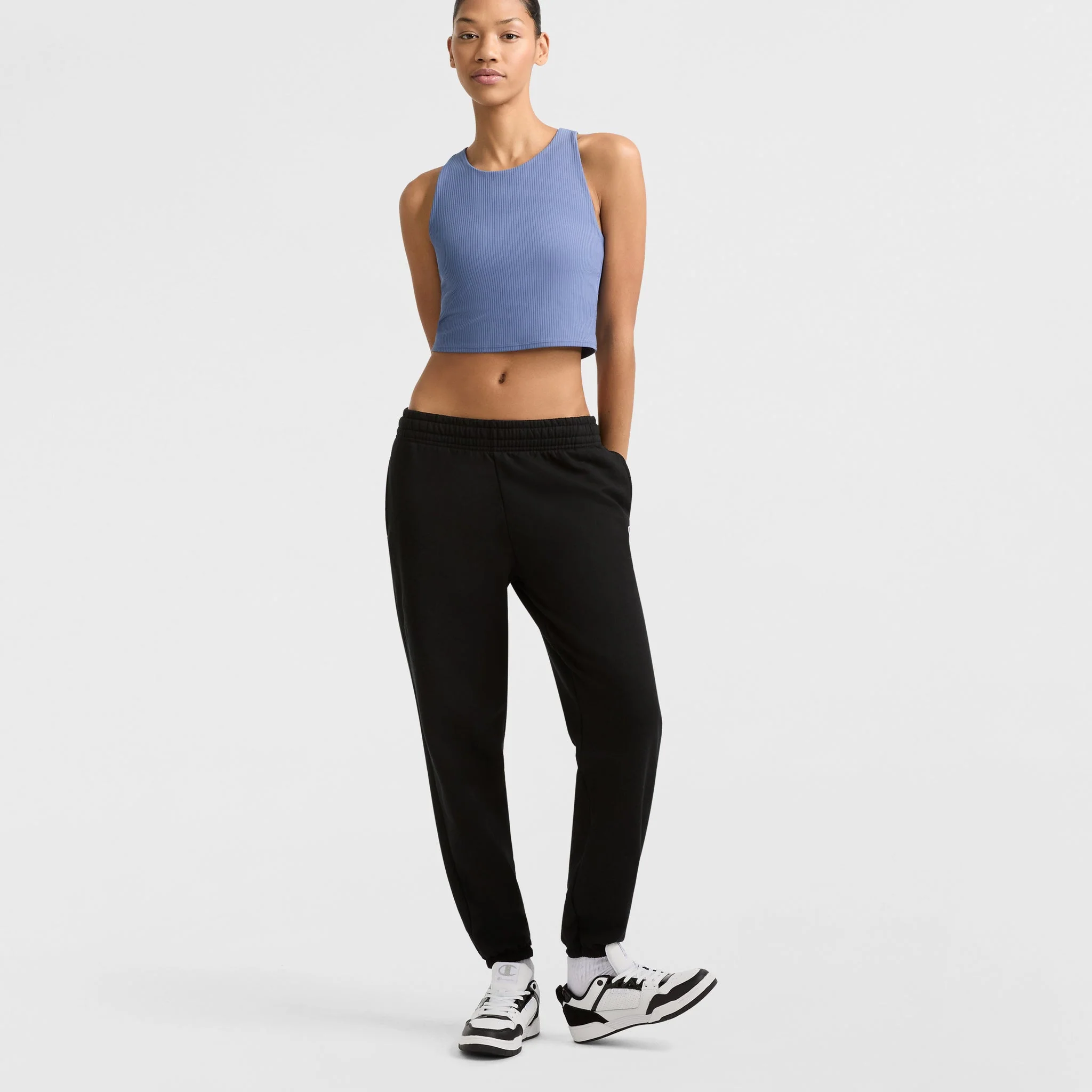 Soft Touch Ribbed Cropped Tank Top, C Logo