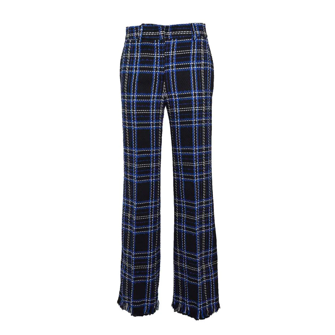Black And Blue Tartan Tweed Flare Pants