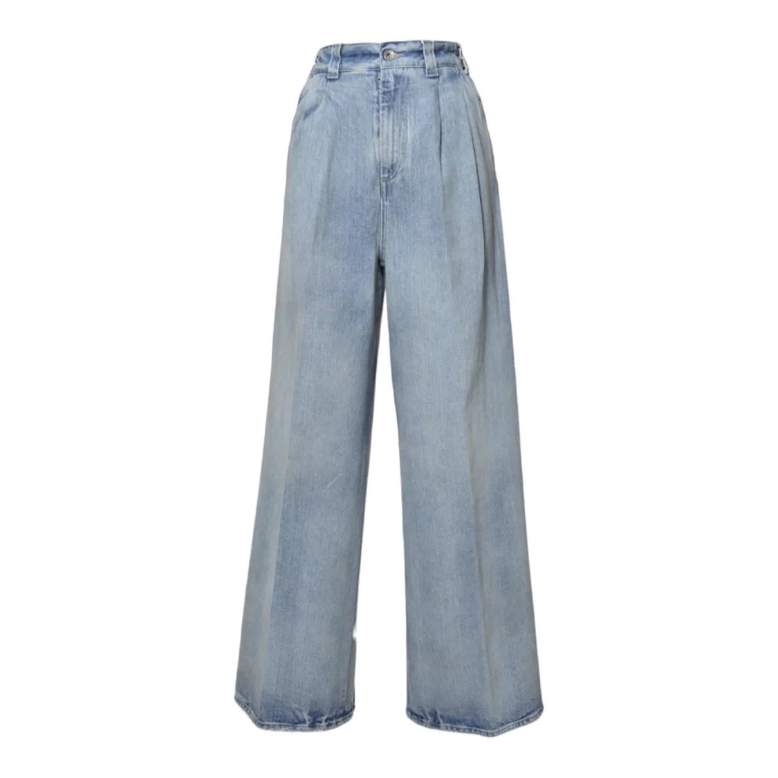 Jeans With Pleats In Vintage Blue Denim