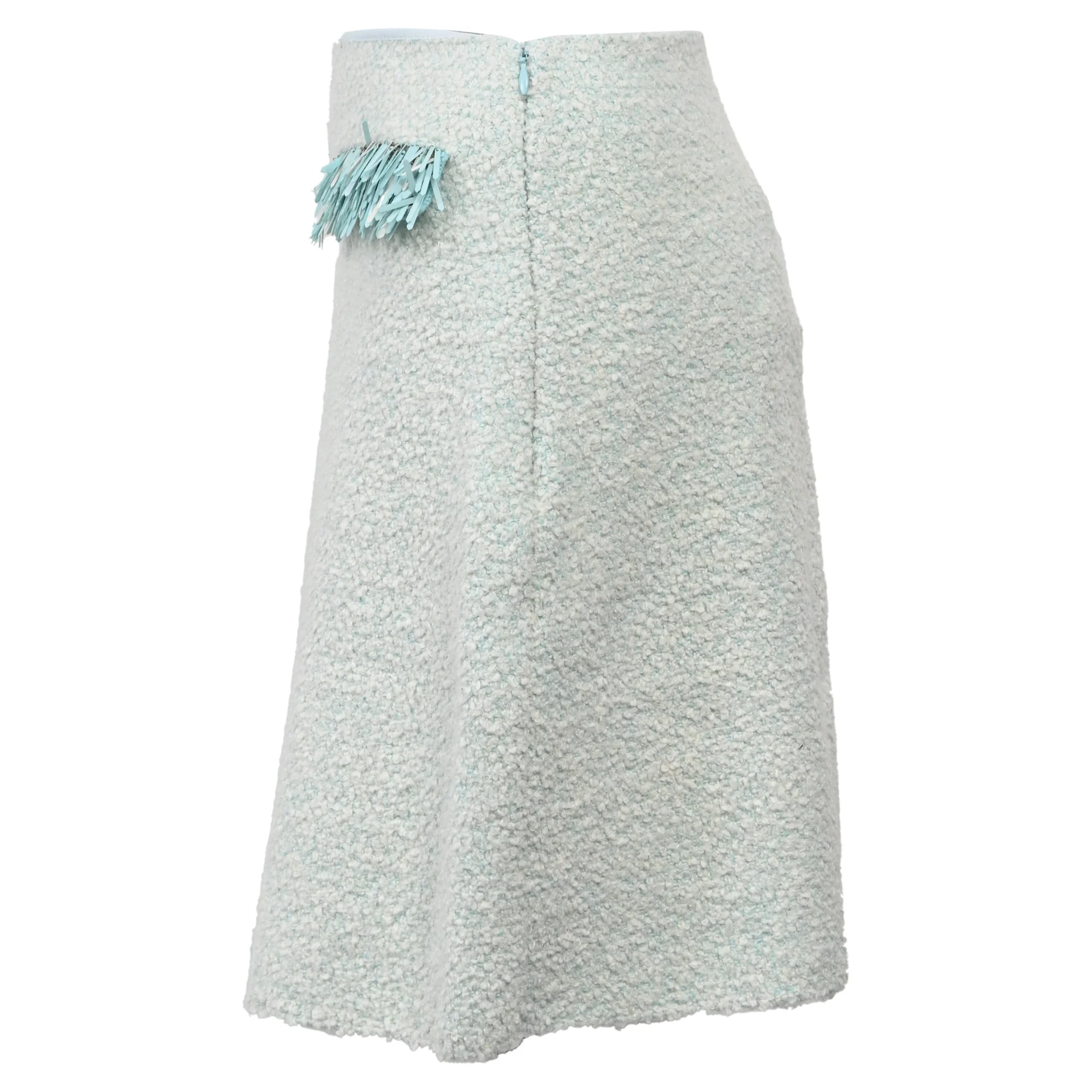 Lanvin Fringed Mini Skirt in Light Blue Cotton