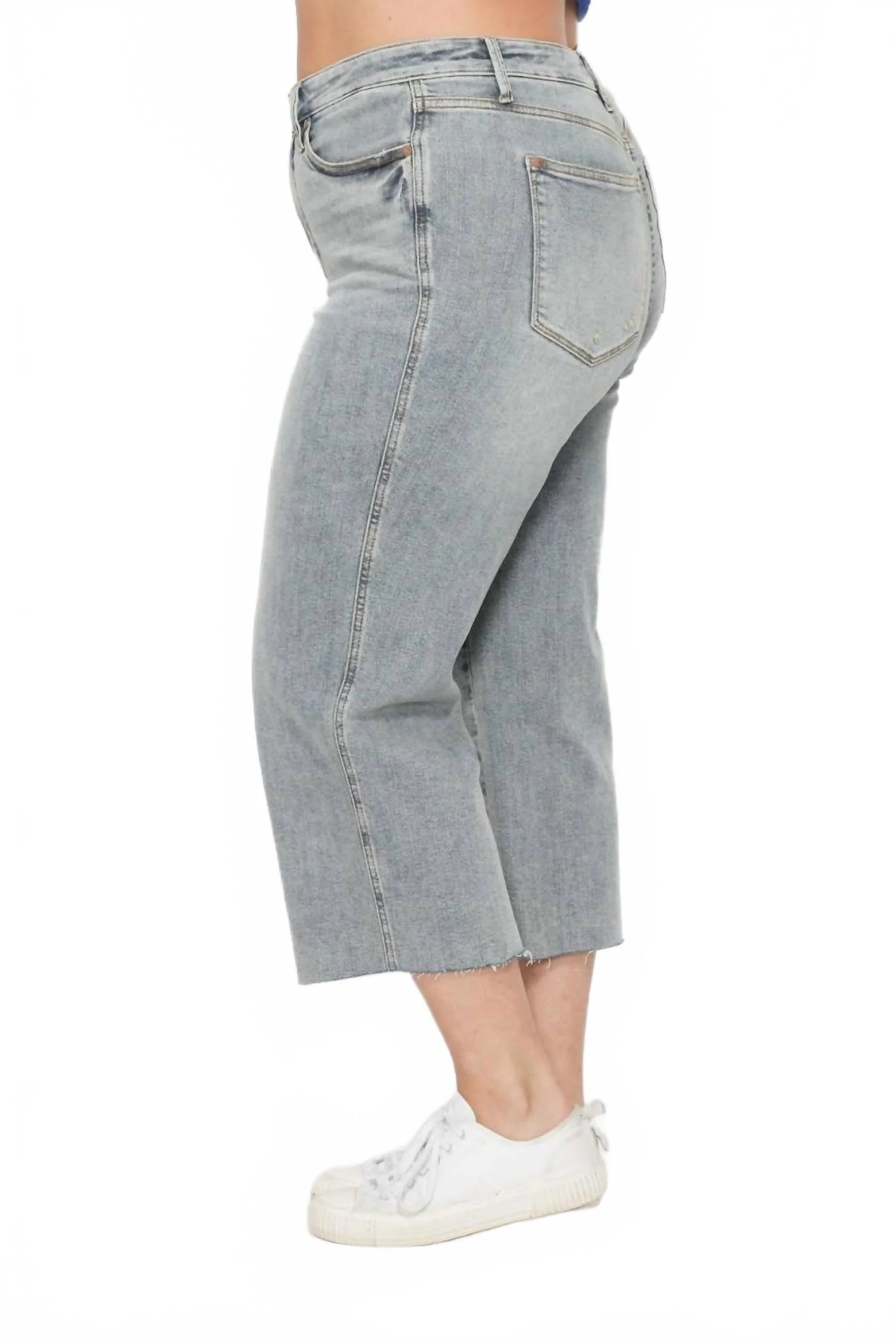 Mid Rise Tummy Control Cropped Wide Jeans - Plus In Denim