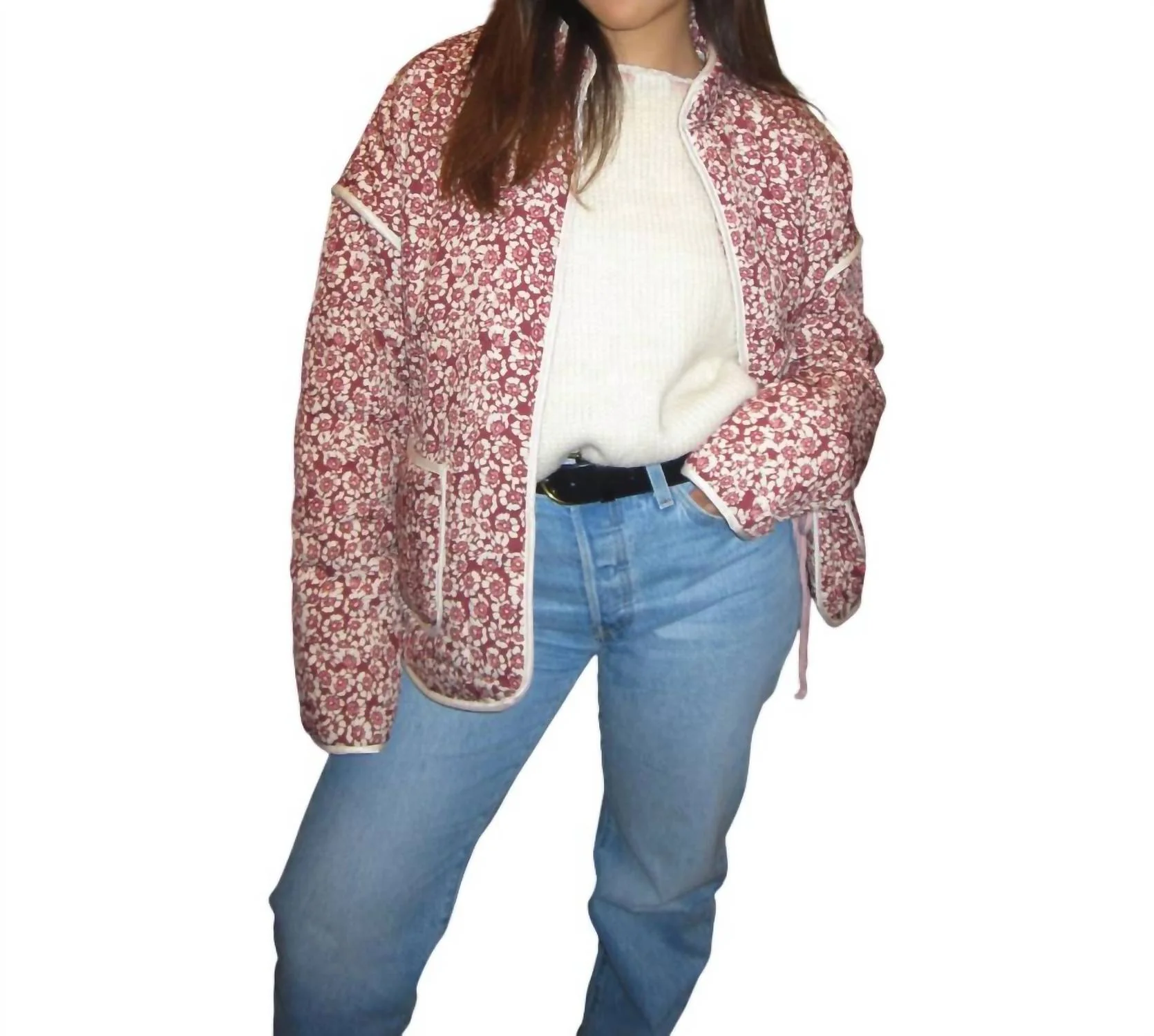 Floral Quilted Jacket In Cranberry