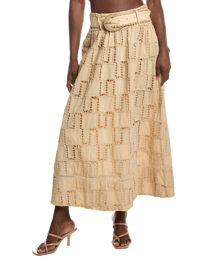 FARM Rio Sand Crochet Midi Skirt