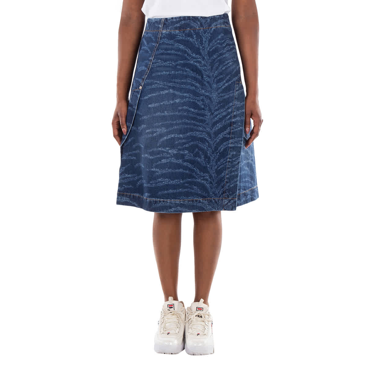 Stella McCartney Tiger Pattern High-Rise Denim Midi Skirt