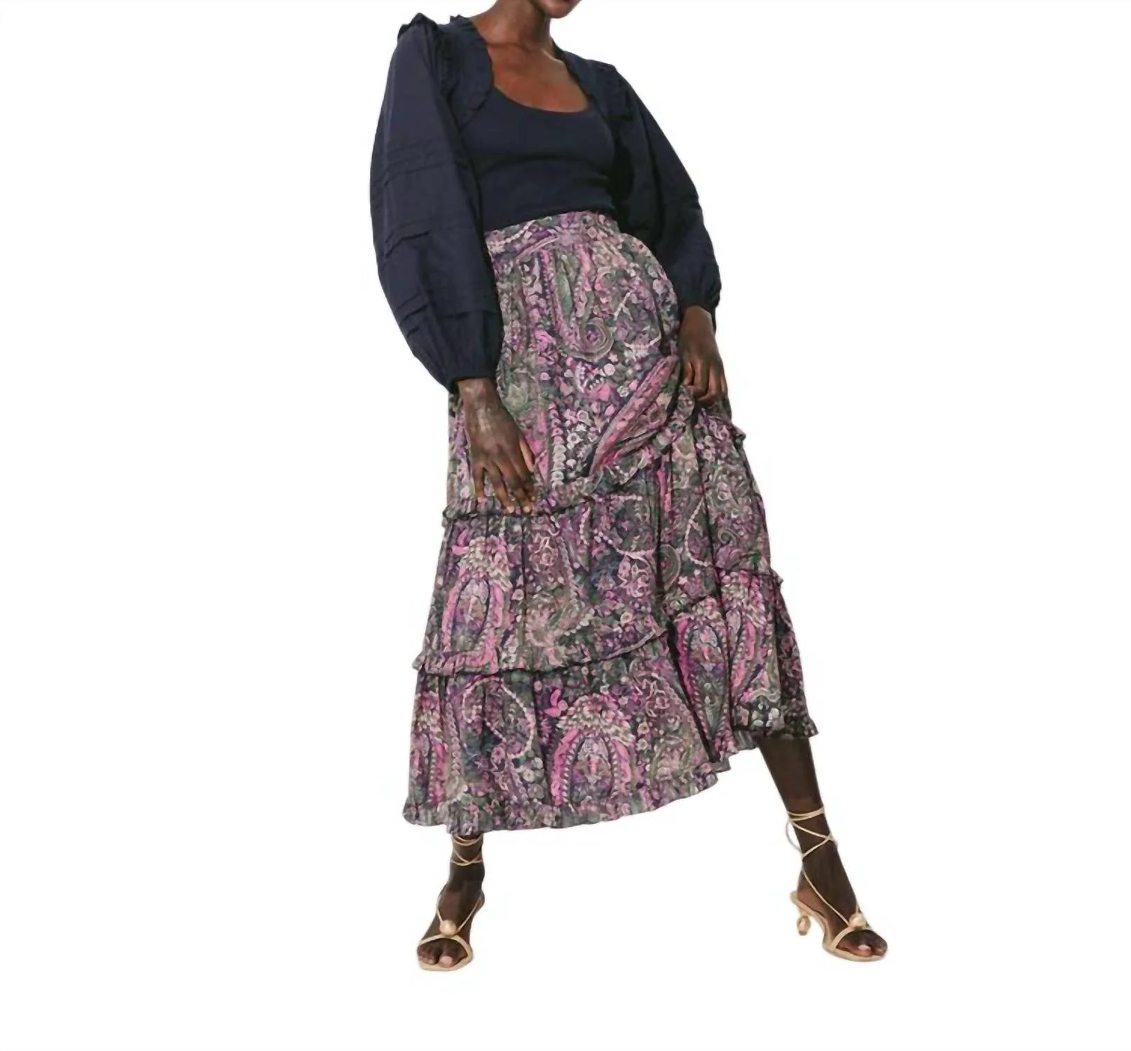 Darcy Ankle Skirt In Cayman Paisley Purple Cypyr