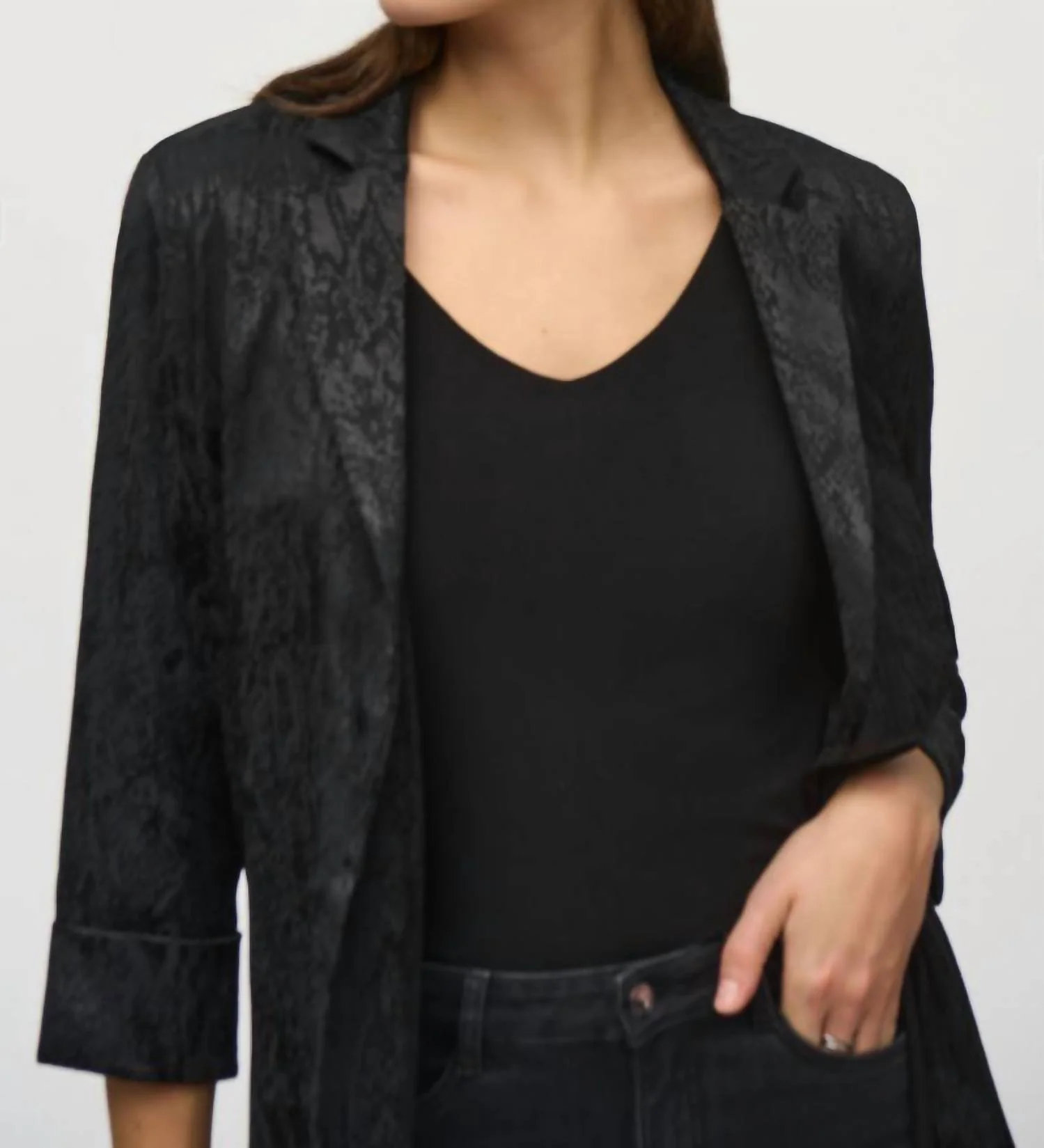 Animal Print Longline Blazer In Black