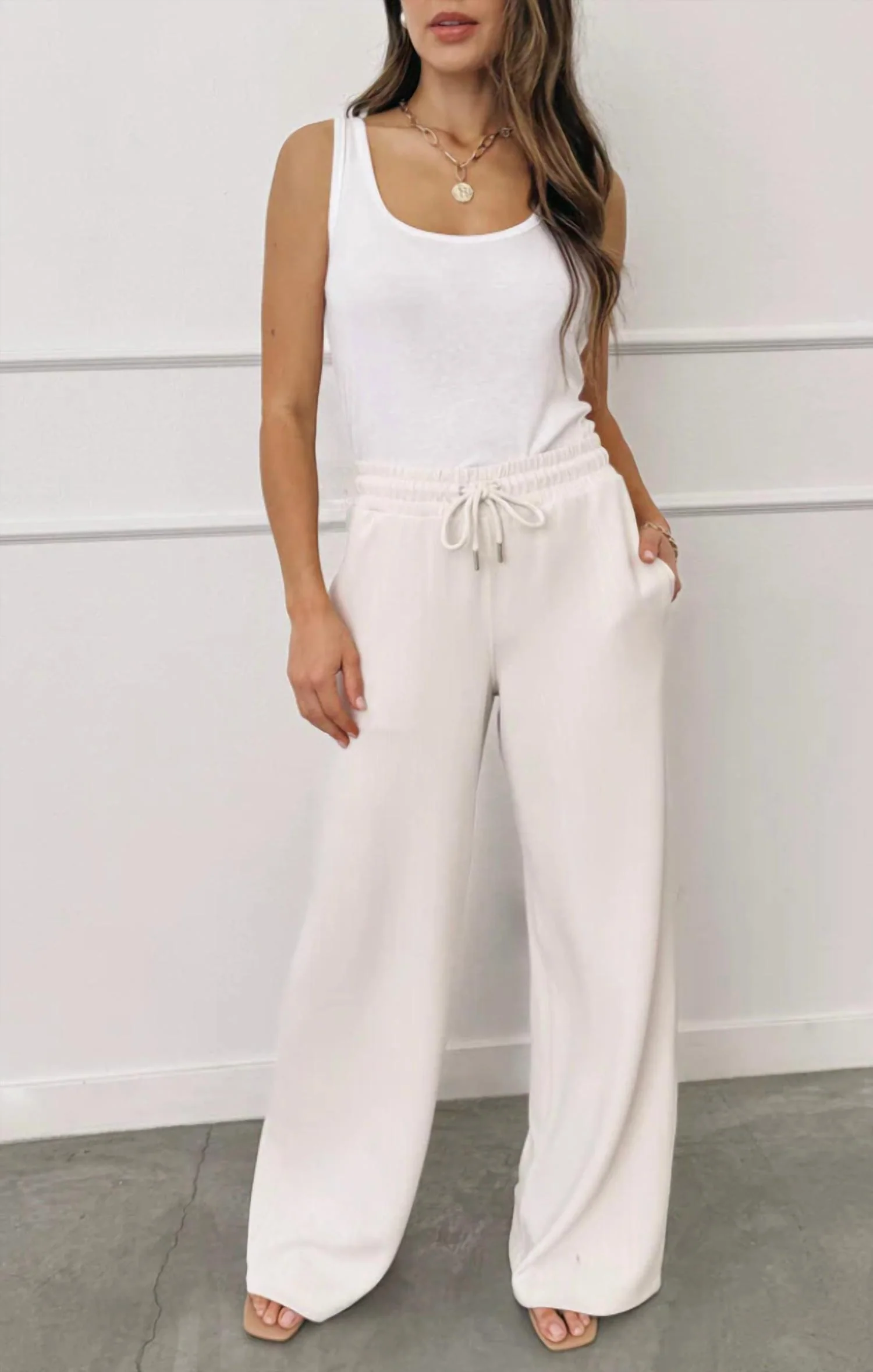 Rib Scuba Wide Leg Pant In Pearl