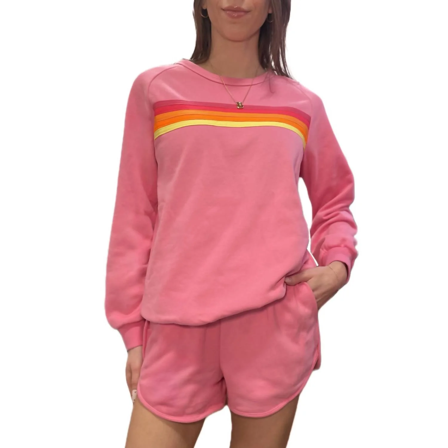 Color Contrast Top And Short Set In Pink