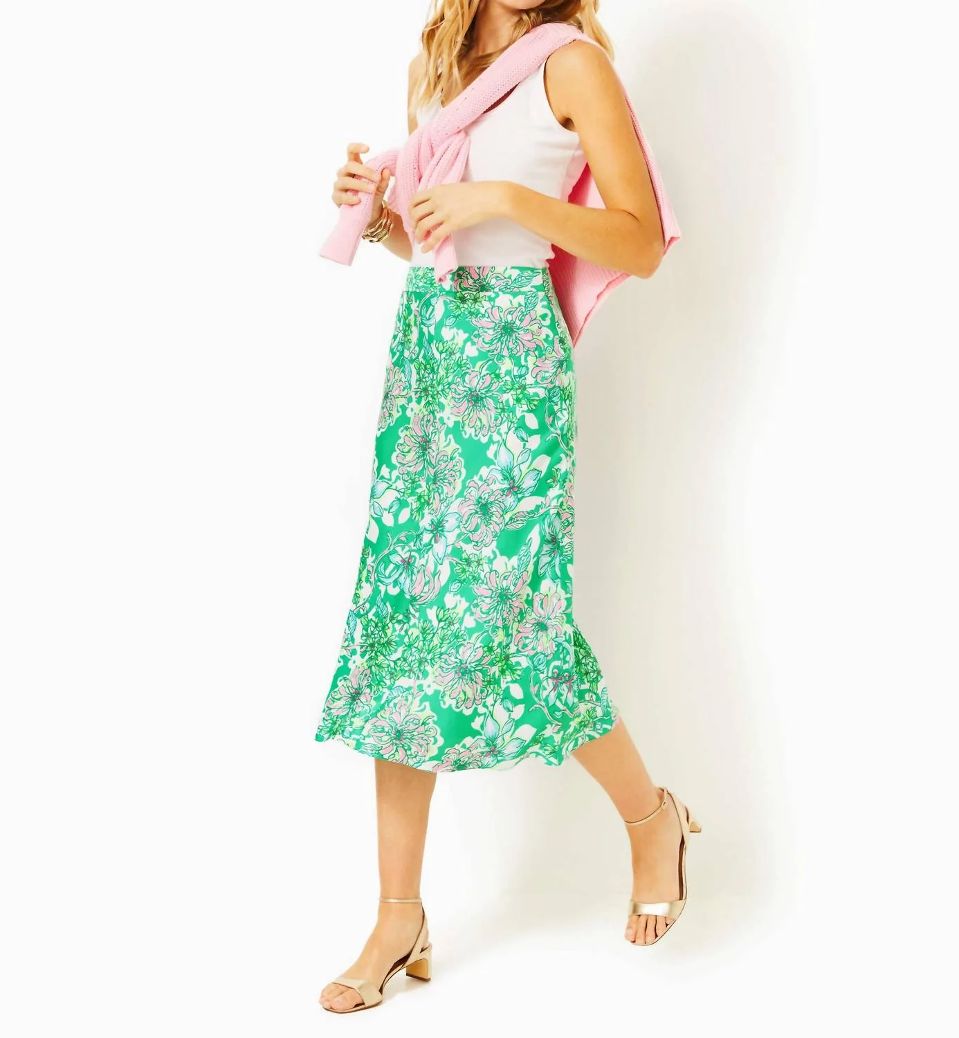Rennox Midi Skirt In Spearmint Blossom Views
