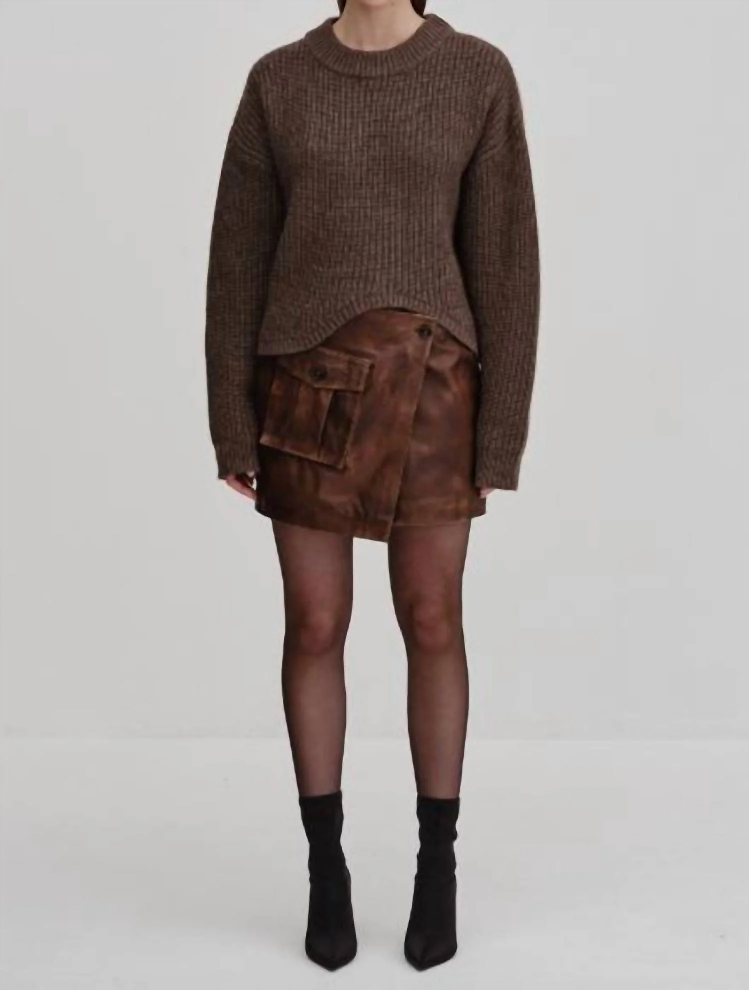 Wax Mini Skirt In Brown