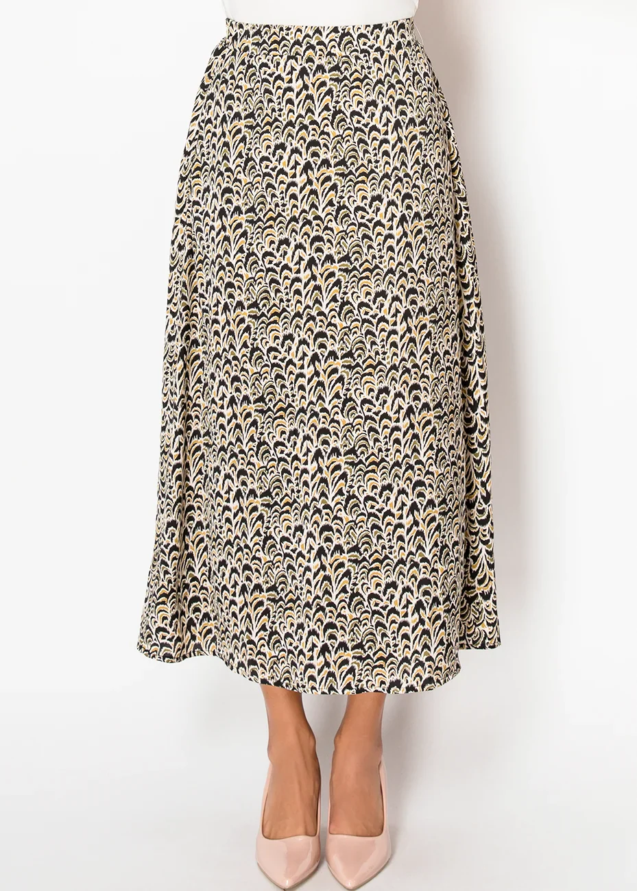 Black & Gold Abstract Print Skirt
